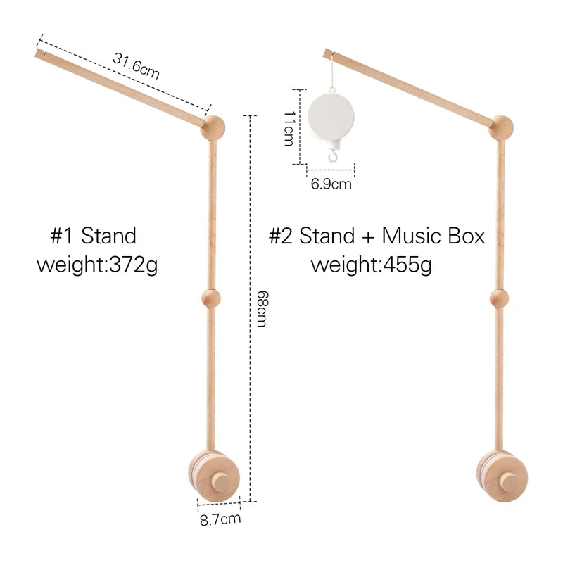 Baby Crib Mobile – Forest Animal Hanging Rattle Toy with Wooden Arm (0–12 Months)