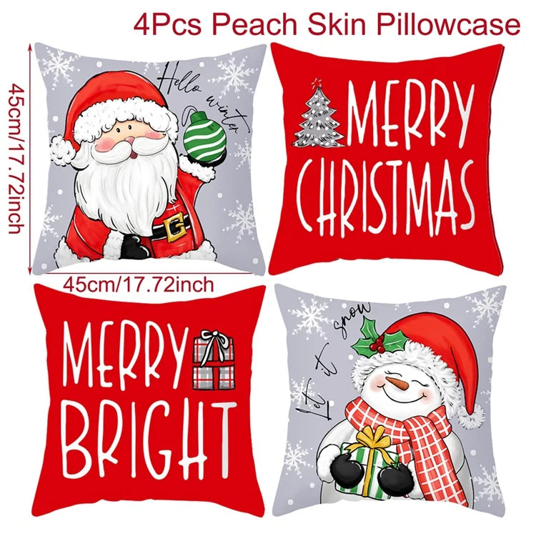 4PCS Merry Christmas Pillow Covers – Holiday Decor Set