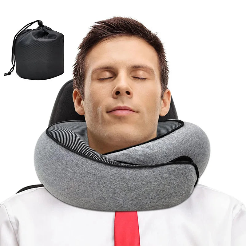 Memory Foam Travel Neck Pillow – U-Shaped Adjustable Snail Style for Airplane, Car & Office Nap Support