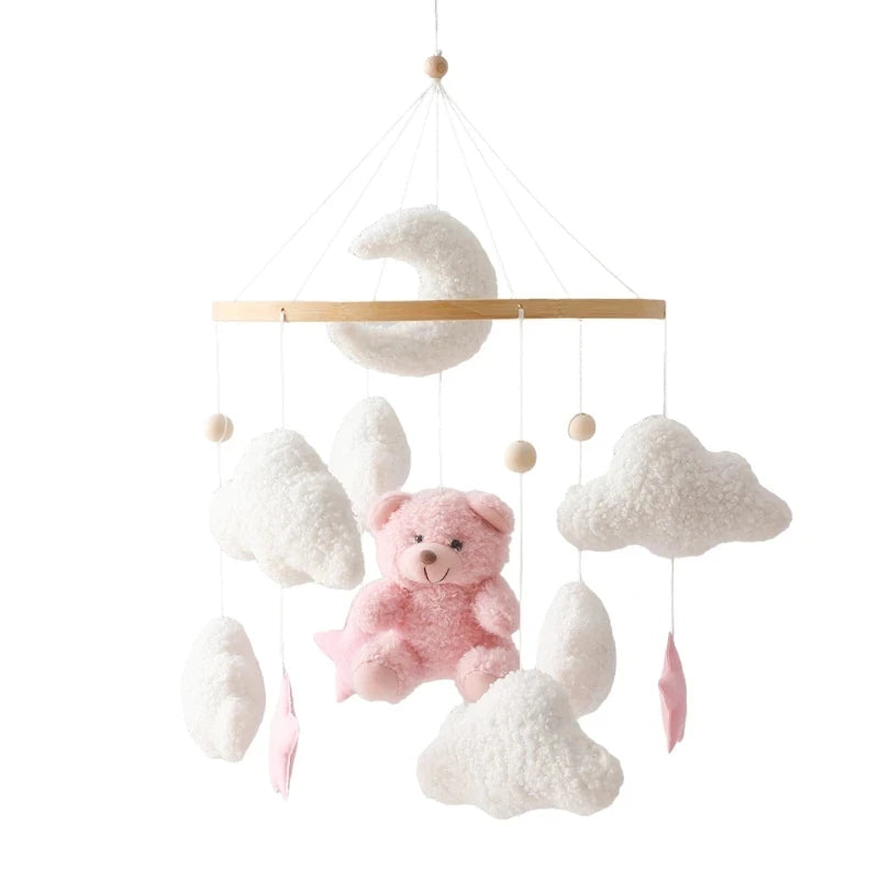 Baby Crib Mobile – Forest Animal Hanging Rattle Toy with Wooden Arm (0–12 Months)