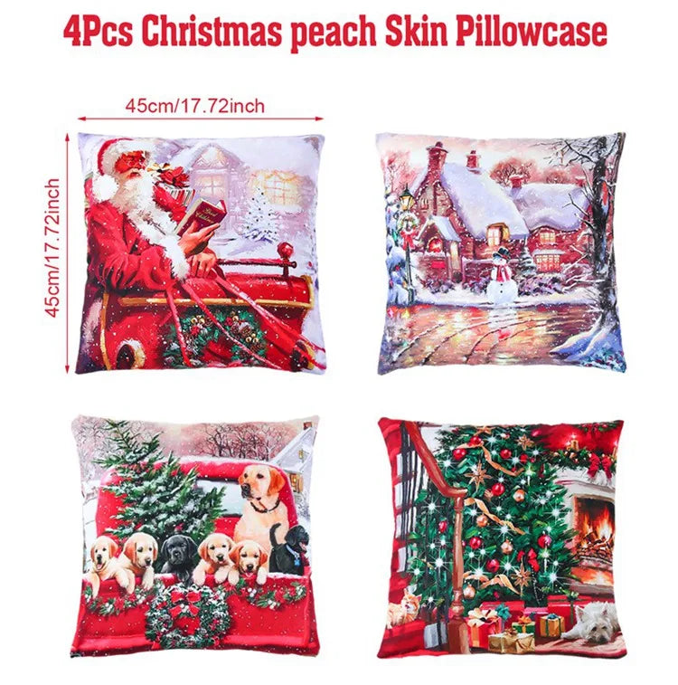 4PCS Merry Christmas Pillow Covers – Holiday Decor Set