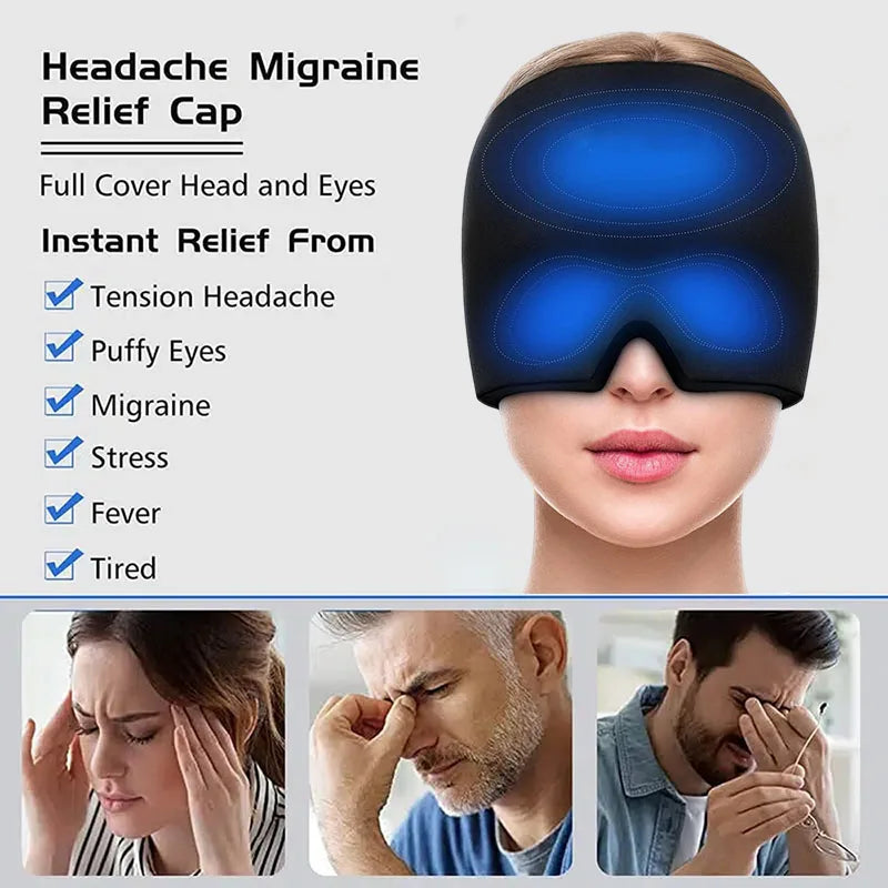 Migraine Relief Ice Headache Hat – Cold Therapy Cap & Eye Mask for Pain & Stress Relief