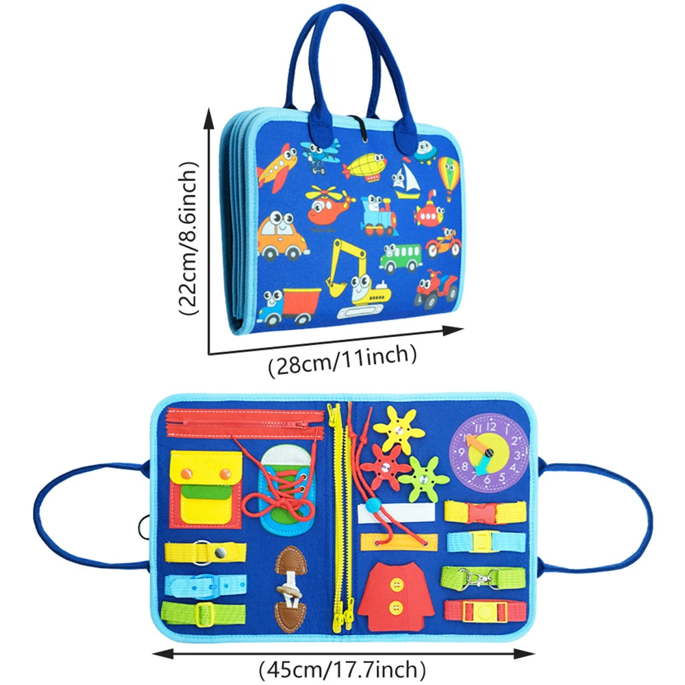 Montessori Toddler Busy Board – Sensory Learning Toy for Fine Motor Skills, Zippers, Buckles & Laces – Travel Toy for 1-4 Year Olds