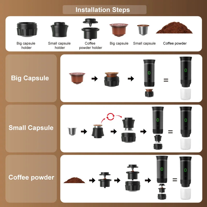 Portable Wireless Espresso Machine – 3-in-1 Travel Coffee Maker for Car, Camping & Home | Capsule & Ground Coffee Compatible