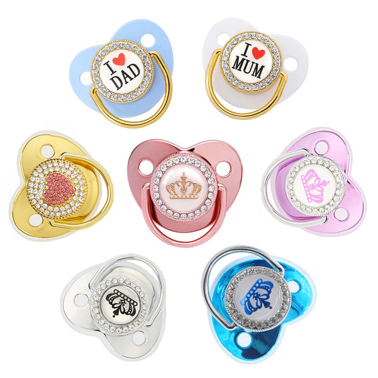 Bling Baby Pacifier – BPA-Free Silicone Dummy with "I Love Mum & Dad" Design (Newborn Shower Gift)