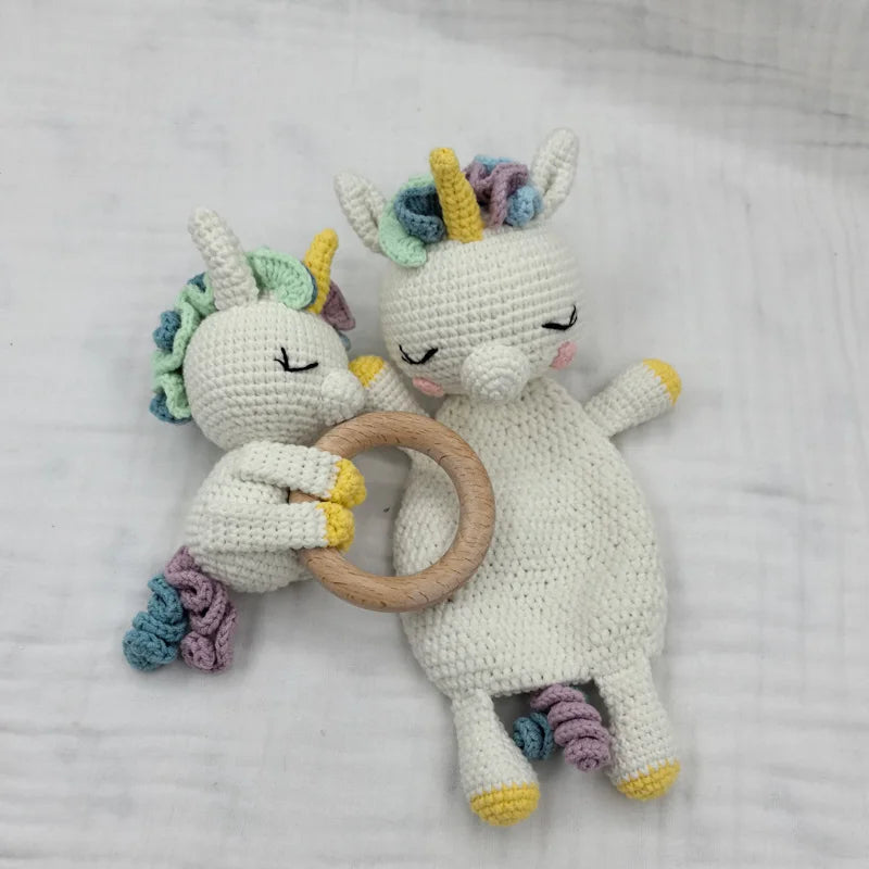 Baby Lovey Security Blanket with Animal Rattle – Soft Cotton Burp Cloth & Bib Combo (Newborn Shower Gift)