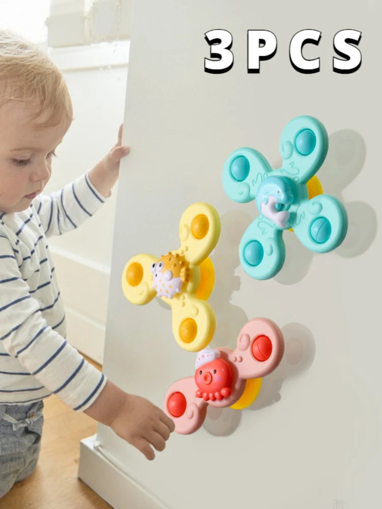 Baby Bath Suction Spinner Toys – 3PCS Set of Fidget Rattles with Suction Cups for Toddlers & Kids