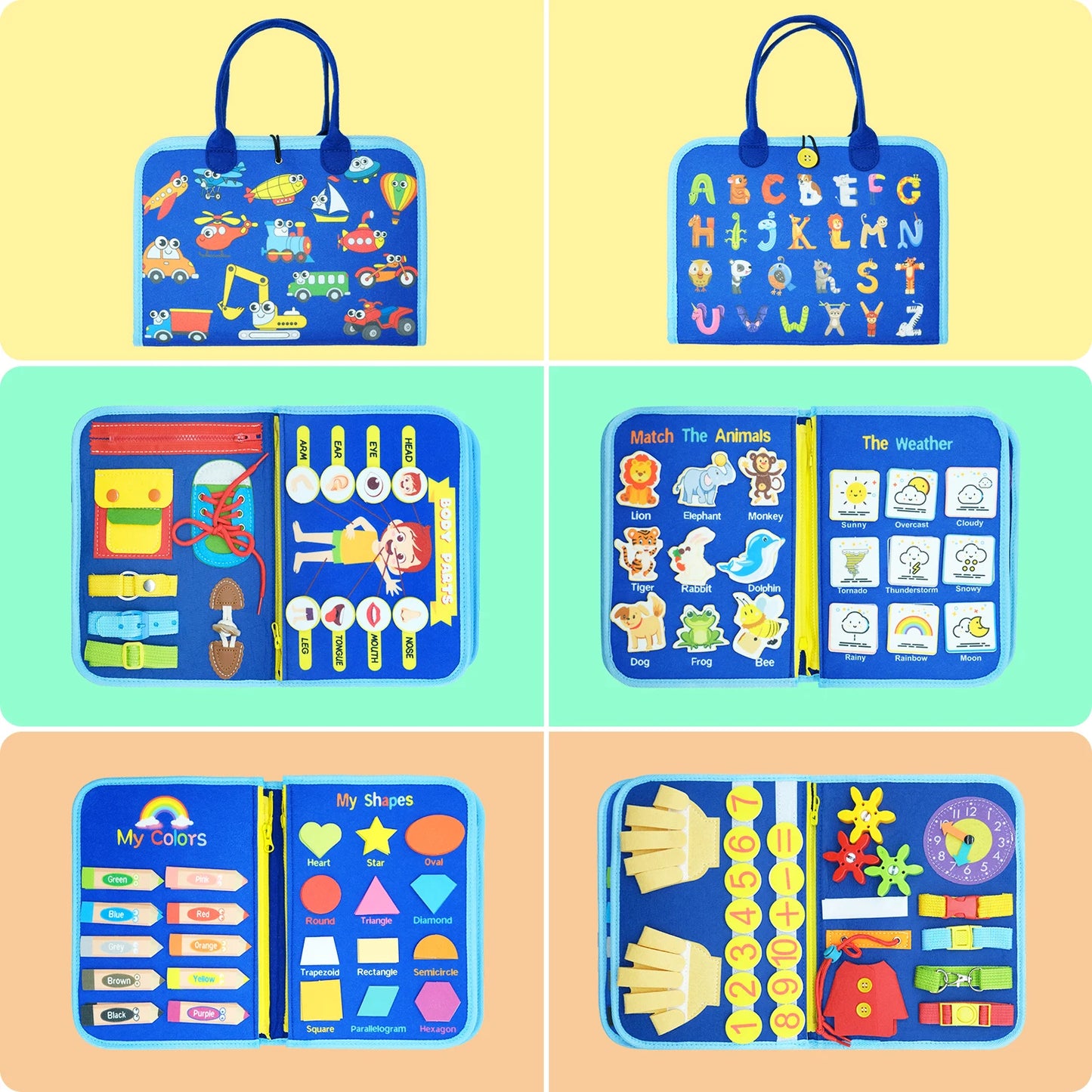 Montessori Toddler Busy Board – Sensory Learning Toy for Fine Motor Skills, Zippers, Buckles & Laces – Travel Toy for 1-4 Year Olds