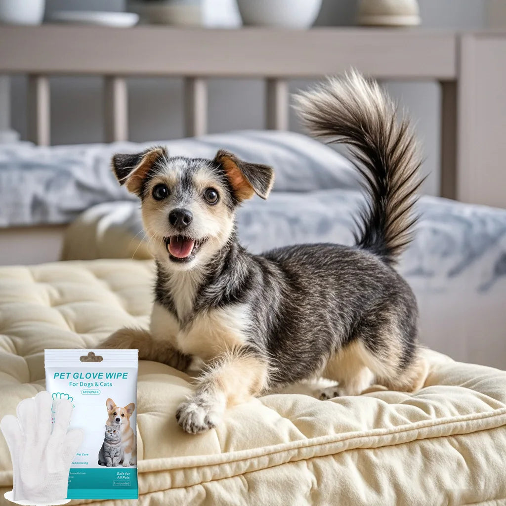 Pet Cleaning Gloves – Disposable Bath & Grooming Wipes for Dogs & Cats (No-Rinse, Odor-Removing, Moisturizing)