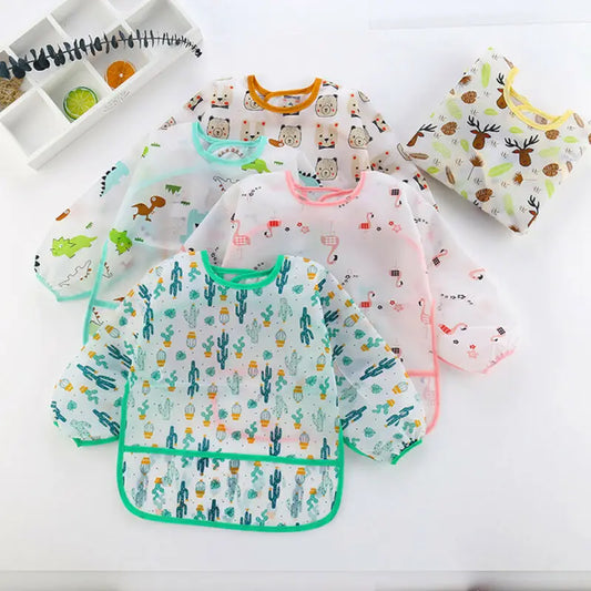 Waterproof Long Sleeve Baby Bib – Cute Toddler Feeding Apron & Art Smock (0–6 Years)