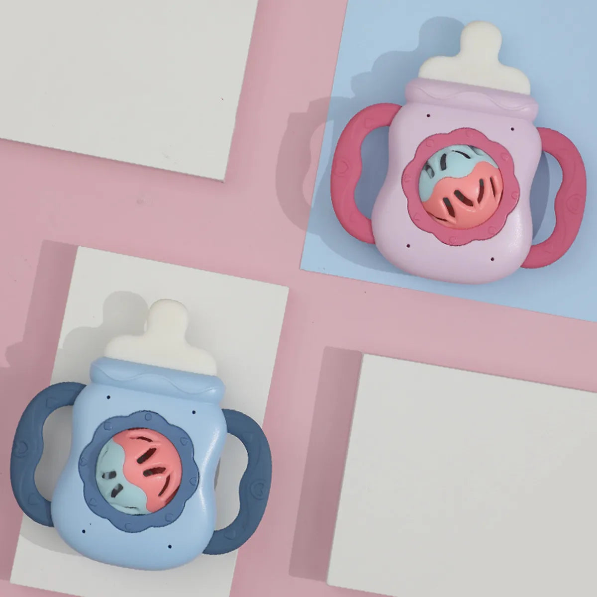 Baby Bottle Rattle Teether – Soft Handheld Toy for Newborns (BPA-Free, Bite-Safe)
