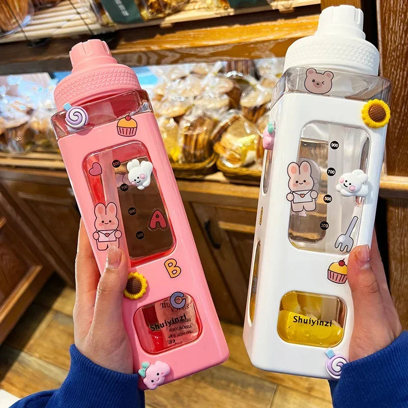 Kawaii Straw Water Bottle – Cute Leak-Proof Drink Bottle