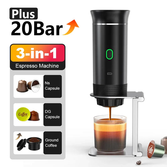 Portable Wireless Espresso Machine – 3-in-1 Travel Coffee Maker for Car, Camping & Home | Capsule & Ground Coffee Compatible