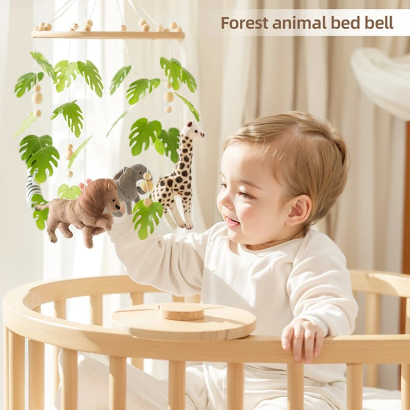 Baby Crib Mobile – Forest Animal Hanging Rattle Toy with Wooden Arm (0–12 Months)