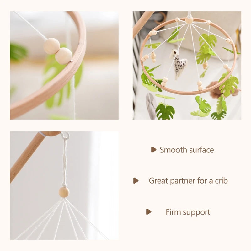 Baby Crib Mobile – Forest Animal Hanging Rattle Toy with Wooden Arm (0–12 Months)