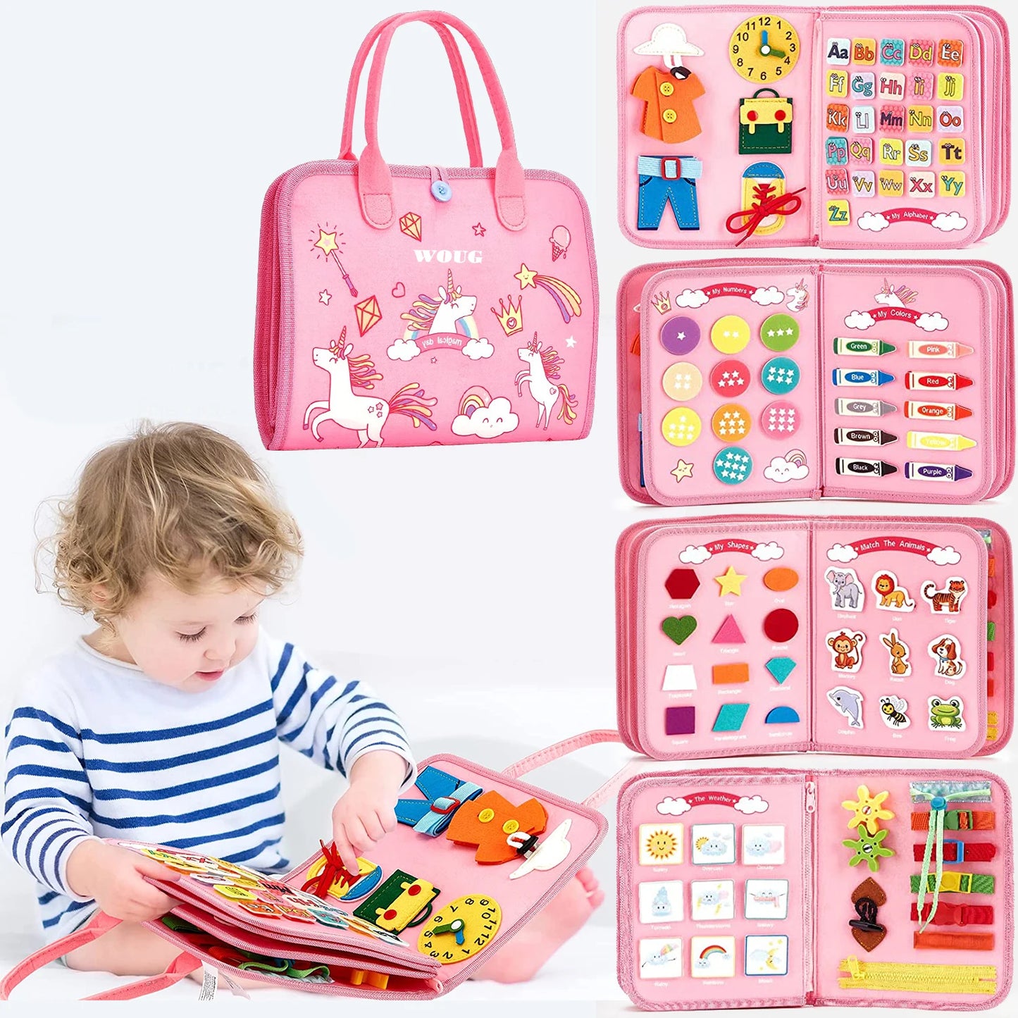 Montessori Toddler Busy Board – Sensory Learning Toy for Fine Motor Skills, Zippers, Buckles & Laces – Travel Toy for 1-4 Year Olds