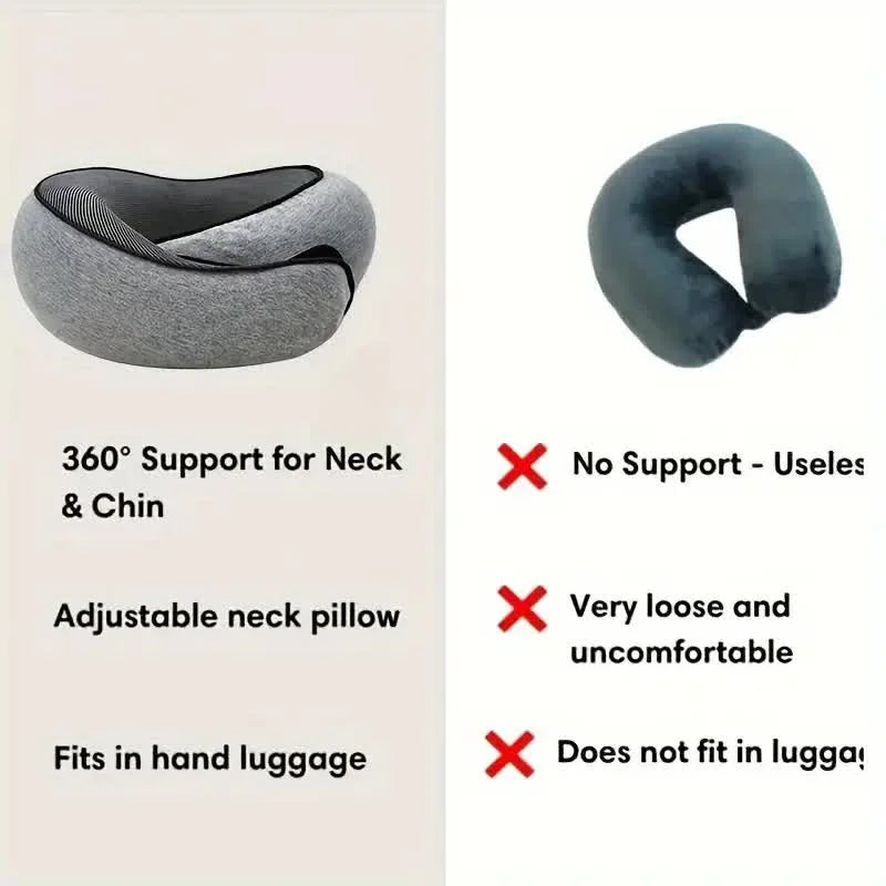 Memory Foam Travel Neck Pillow – U-Shaped Adjustable Snail Style for Airplane, Car & Office Nap Support