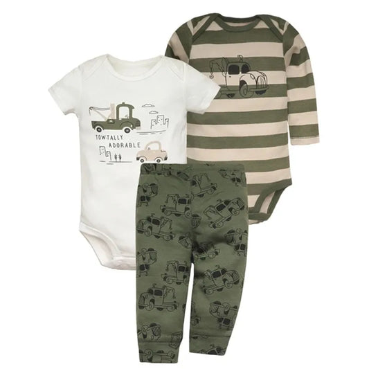 Baby Clothes Set – 100% Cotton Cartoon Bodysuit & Pants for Newborn Boys & Girls