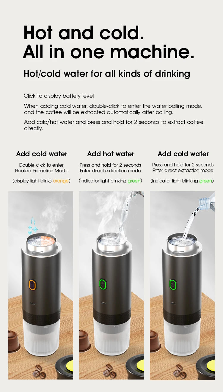 Portable Wireless Espresso Machine – 3-in-1 Travel Coffee Maker for Car, Camping & Home | Capsule & Ground Coffee Compatible