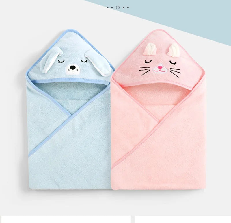 Cartoon Animal Hooded Baby Bath Towel – Soft Newborn Swaddle Blanket & Toddler Bathrobe (Unisex)