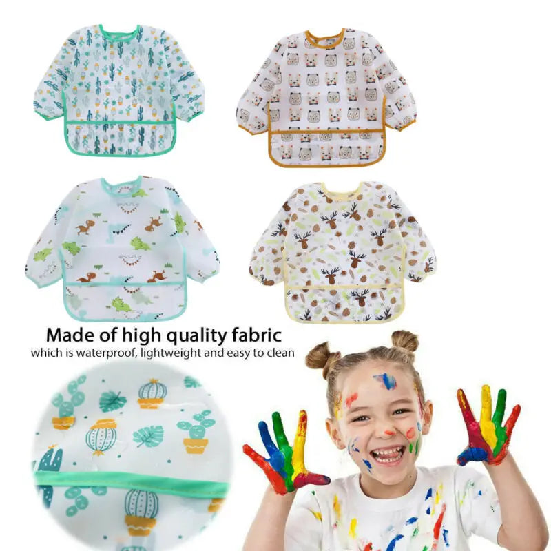 Waterproof Long Sleeve Baby Bib – Cute Toddler Feeding Apron & Art Smock (0–6 Years)