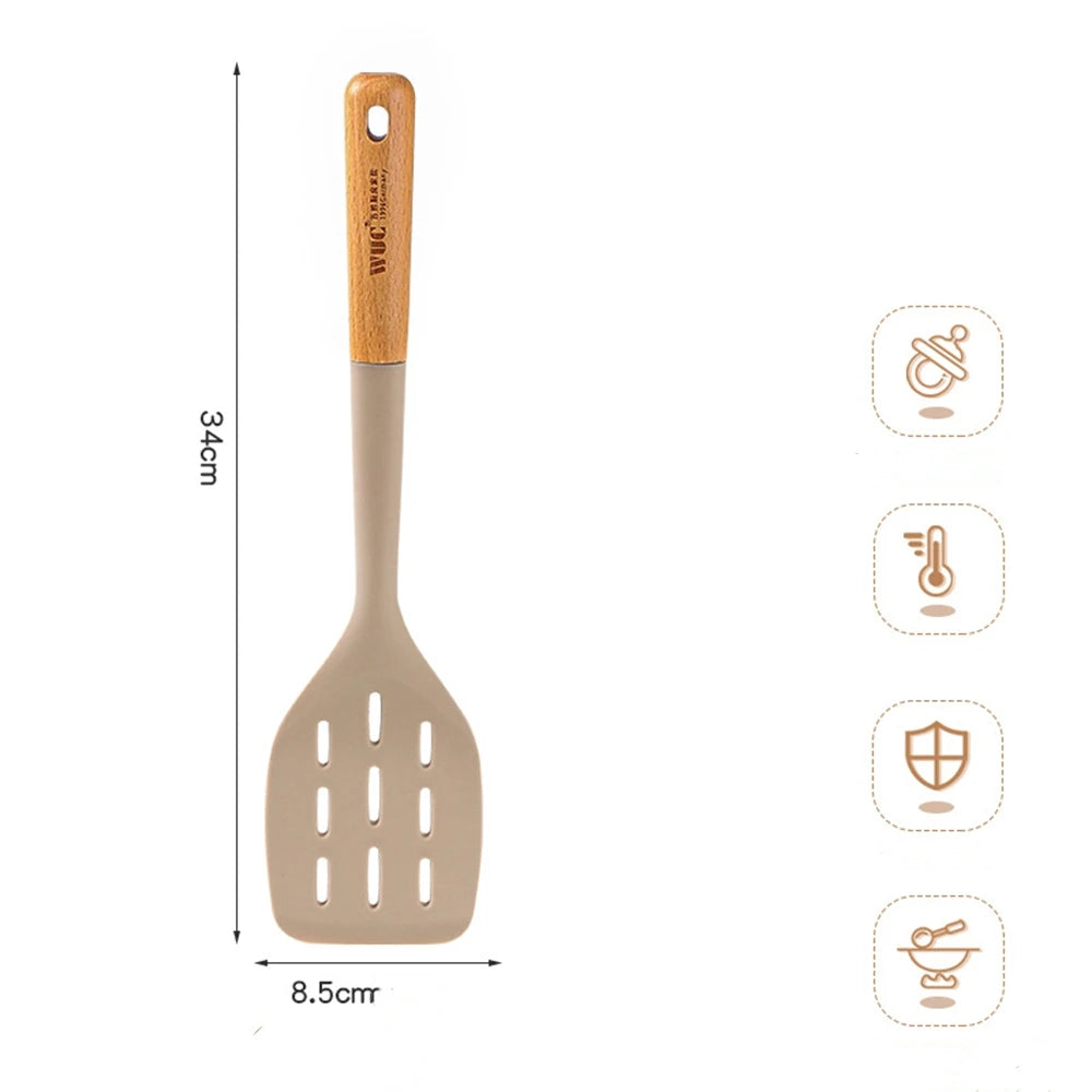 Silicone Cooking Utensils with Wooden Handle – Heat Resistant Non-Stick Kitchen Tools
