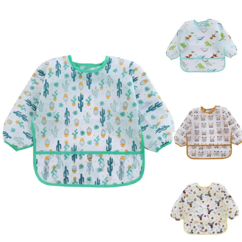 Waterproof Long Sleeve Baby Bib – Cute Toddler Feeding Apron & Art Smock (0–6 Years)