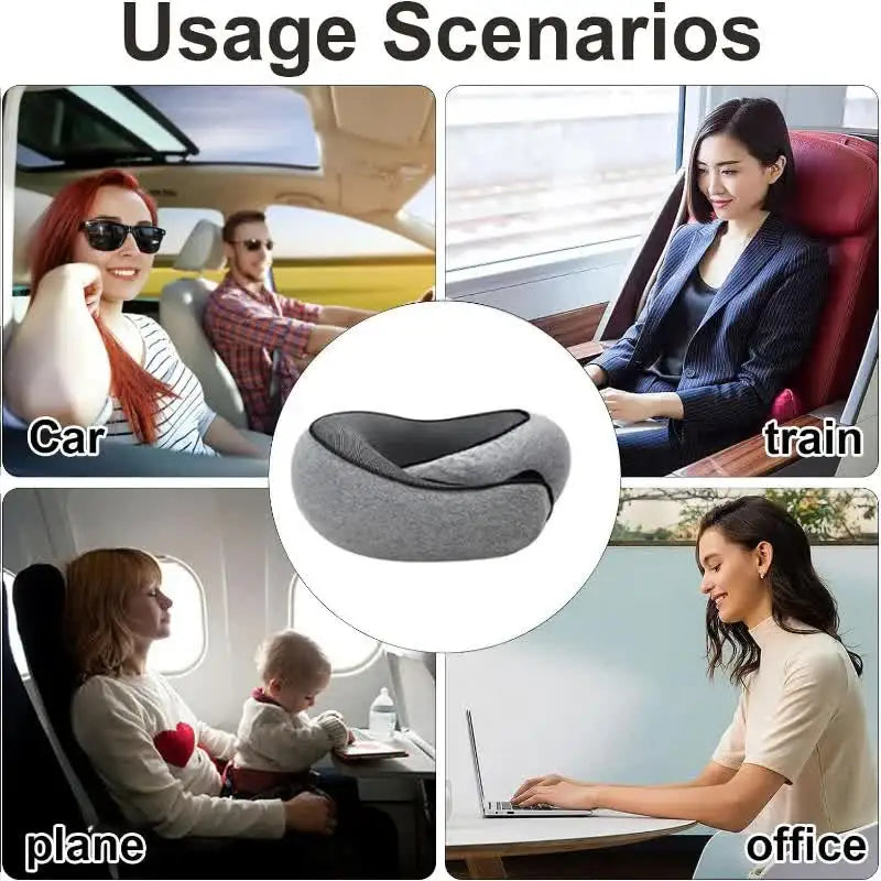 Memory Foam Travel Neck Pillow – U-Shaped Adjustable Snail Style for Airplane, Car & Office Nap Support