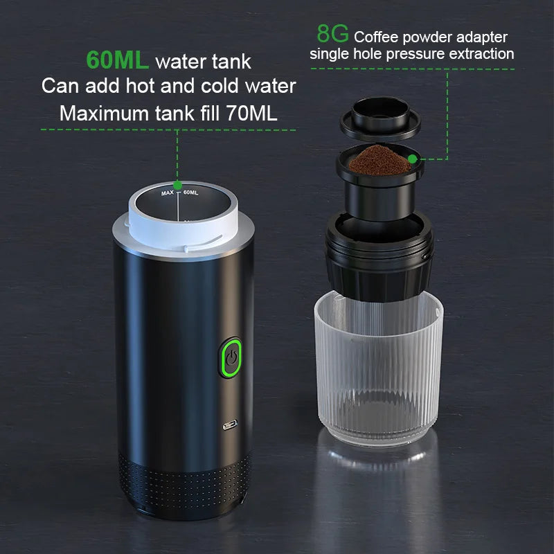 Portable Wireless Espresso Machine – 3-in-1 Travel Coffee Maker for Car, Camping & Home | Capsule & Ground Coffee Compatible