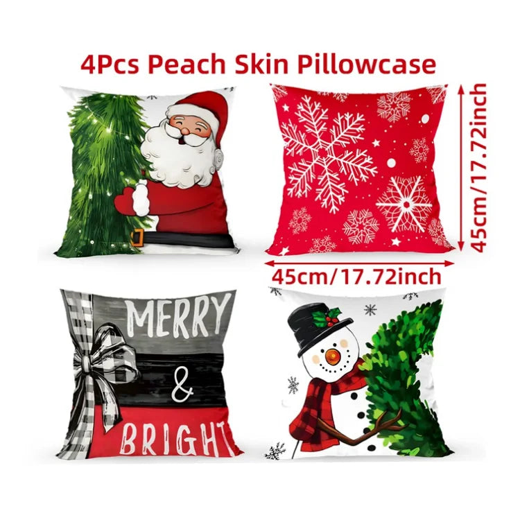 4PCS Merry Christmas Pillow Covers – Holiday Decor Set