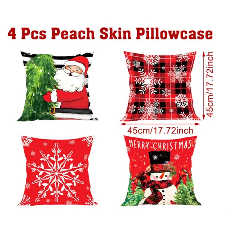 4PCS Merry Christmas Pillow Covers – Holiday Decor Set