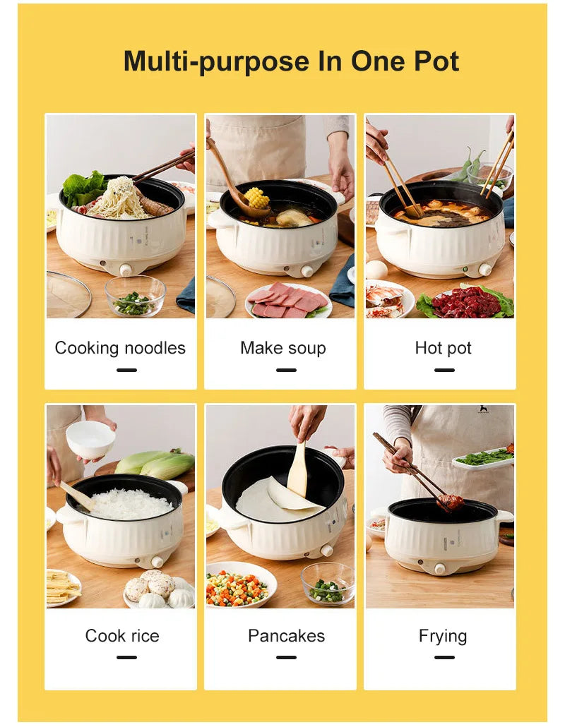 Mini Multi-Function Electric Cooker with Hot Pot & Steamer – Non-Stick 220V Portable Cooker for 1–2 People