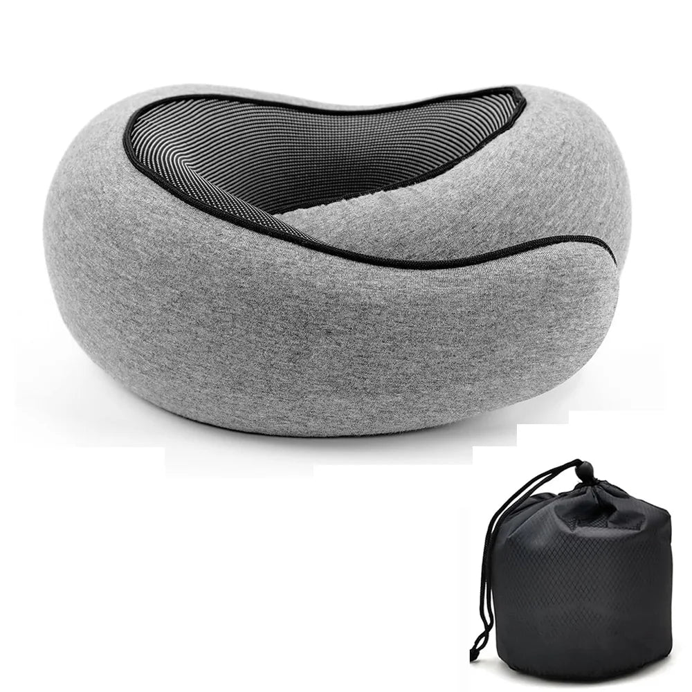 Memory Foam Travel Neck Pillow – U-Shaped Adjustable Snail Style for Airplane, Car & Office Nap Support