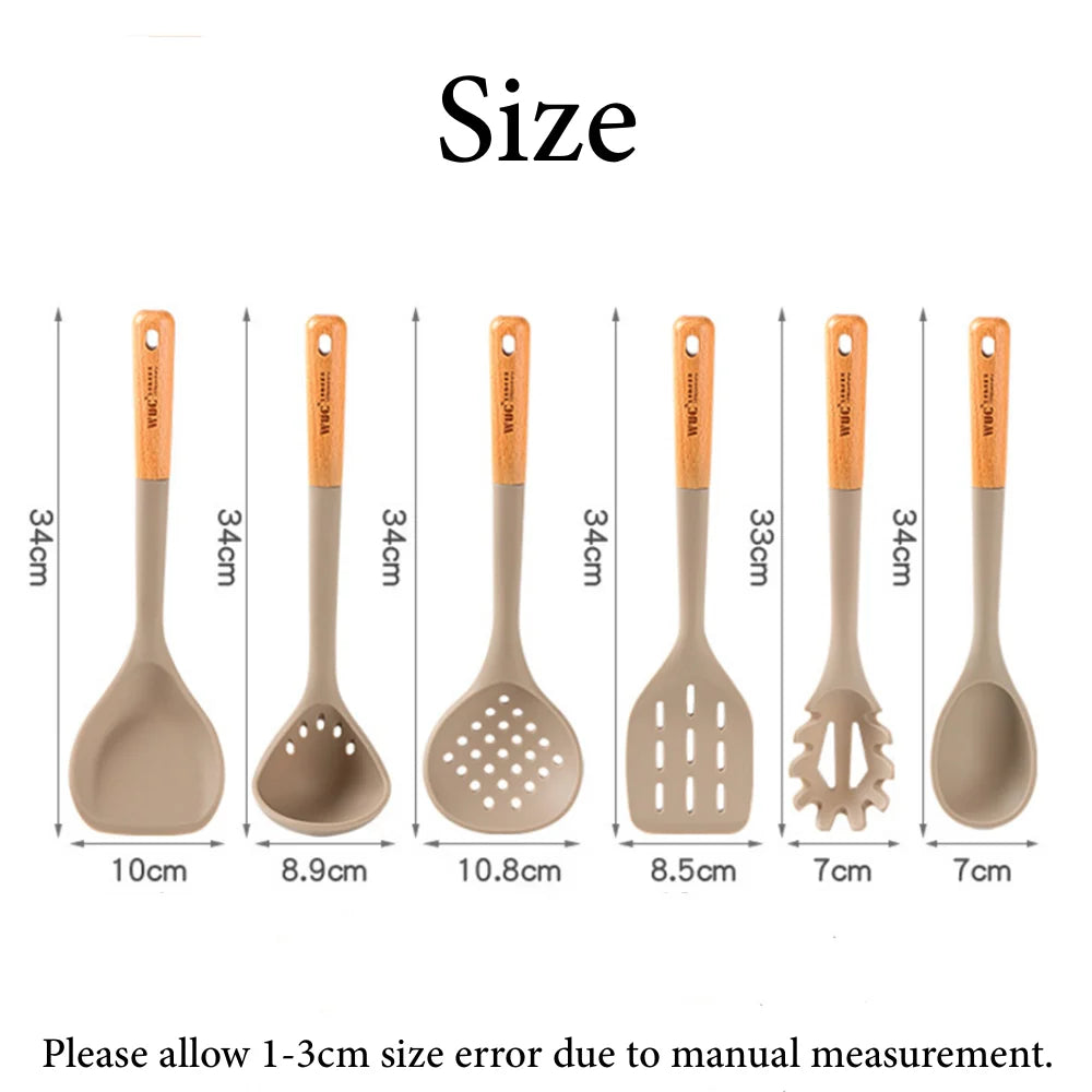 Silicone Cooking Utensils with Wooden Handle – Heat Resistant Non-Stick Kitchen Tools