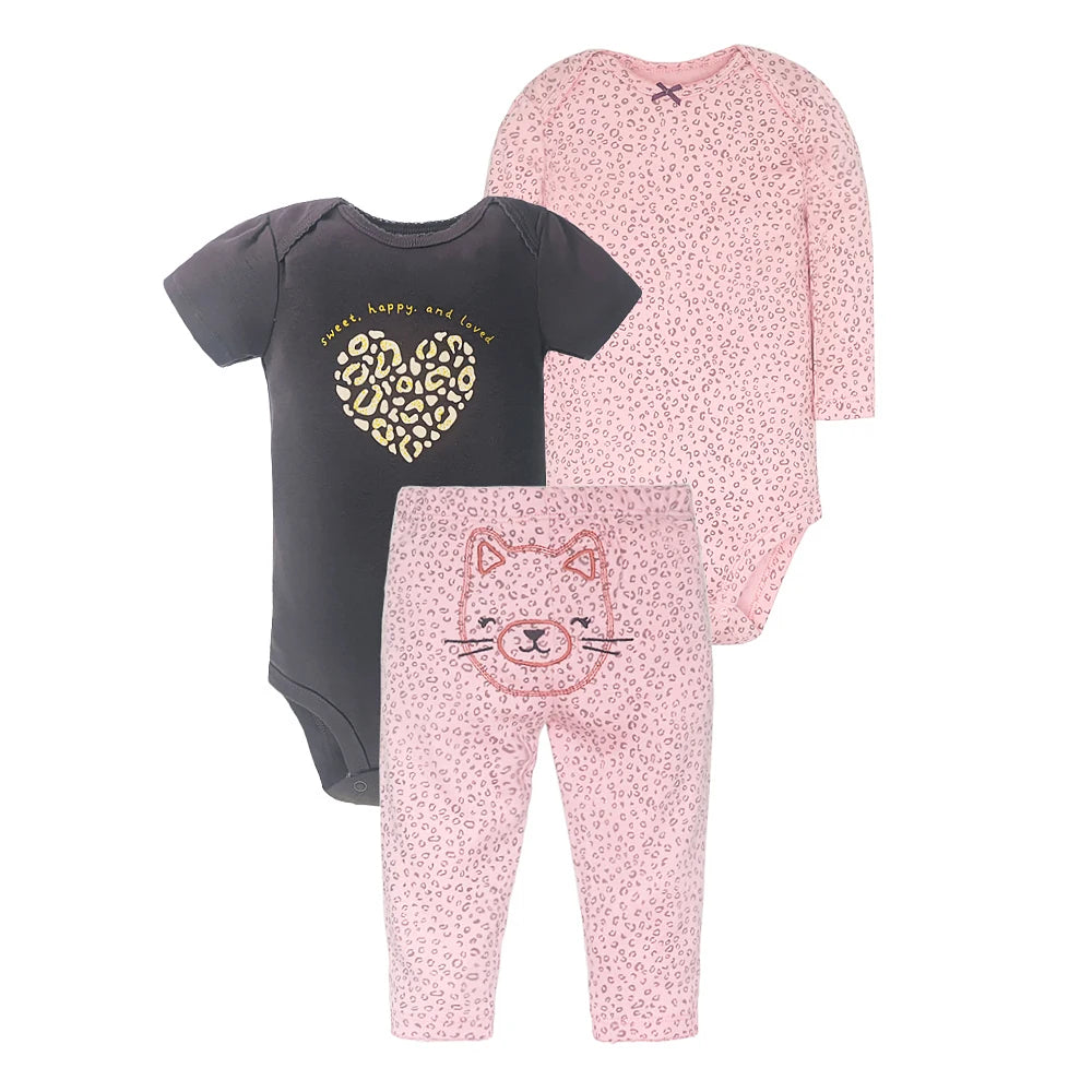 Baby Clothes Set – 100% Cotton Cartoon Bodysuit & Pants for Newborn Boys & Girls