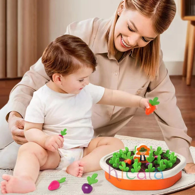 Montessori Toys for Toddlers – Educational Pull Carrot Game, Shape Sorter & Counting Toy Set for Kids A