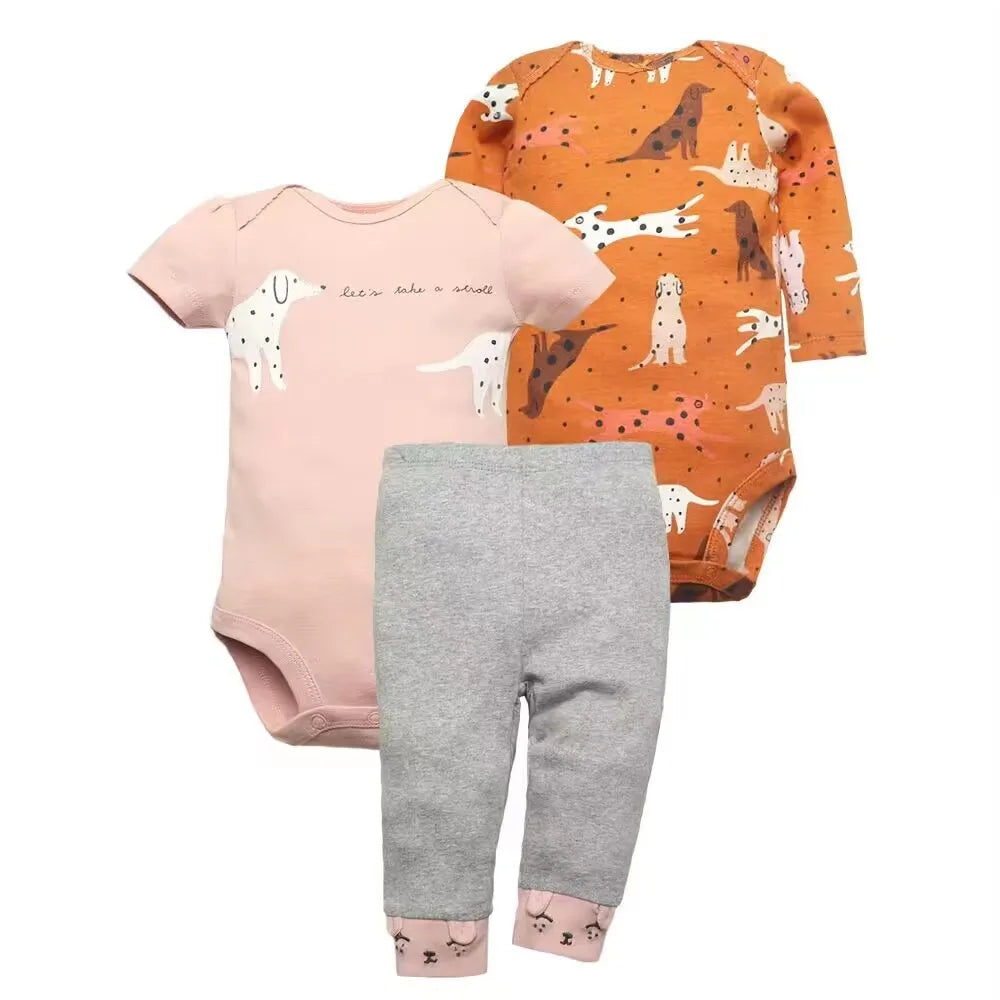 Baby Clothes Set – 100% Cotton Cartoon Bodysuit & Pants for Newborn Boys & Girls