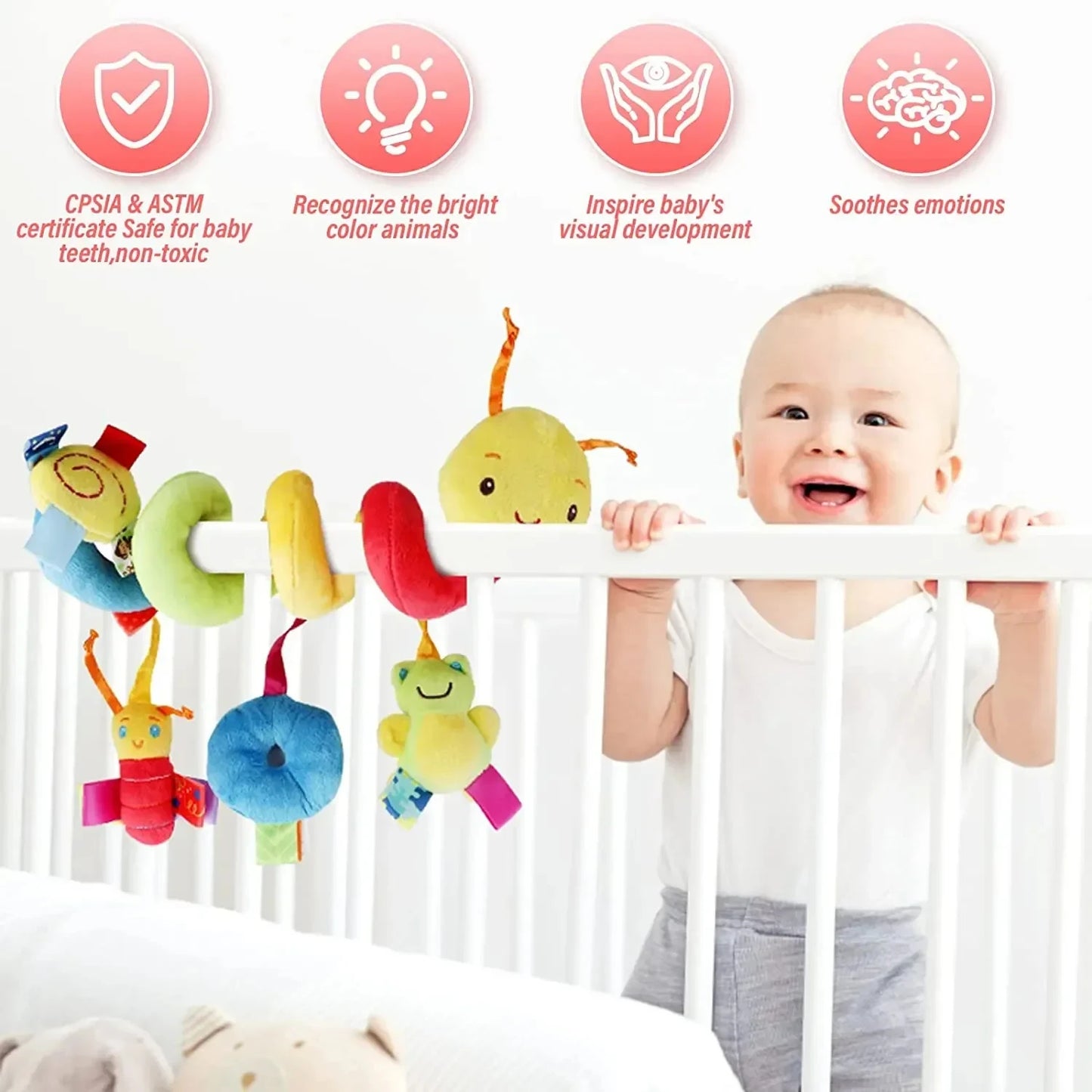 Spiral Crib & Stroller Hanging Toy – Soft Plush Rattle for Newborns | Baby Mobile for Car Seat, Pram, or Cot