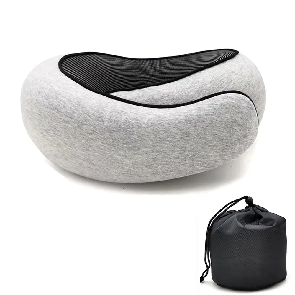 Memory Foam Travel Neck Pillow – U-Shaped Adjustable Snail Style for Airplane, Car & Office Nap Support