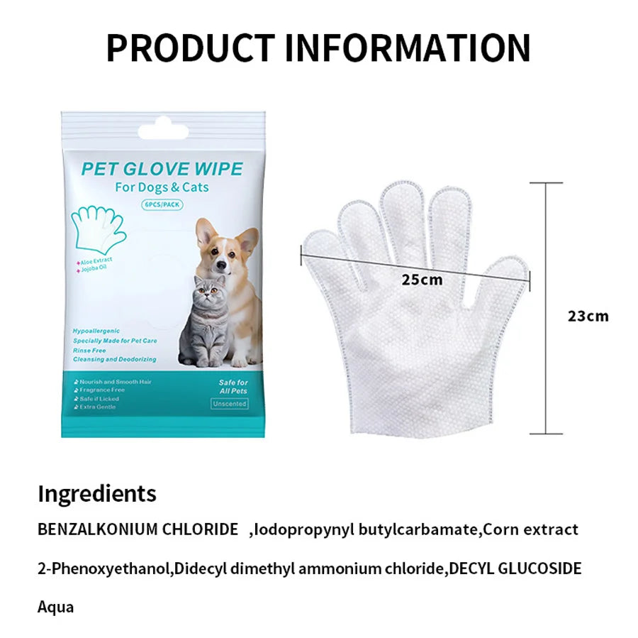 Pet Cleaning Gloves – Disposable Bath & Grooming Wipes for Dogs & Cats (No-Rinse, Odor-Removing, Moisturizing)