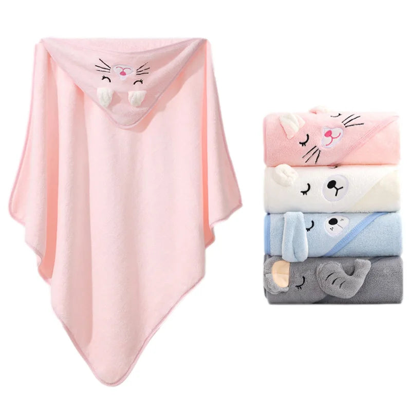 Cartoon Animal Hooded Baby Bath Towel – Soft Newborn Swaddle Blanket & Toddler Bathrobe (Unisex)