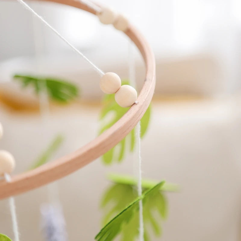 Baby Crib Mobile – Forest Animal Hanging Rattle Toy with Wooden Arm (0–12 Months)