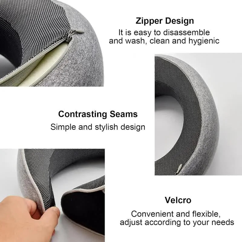 Memory Foam Travel Neck Pillow – U-Shaped Adjustable Snail Style for Airplane, Car & Office Nap Support