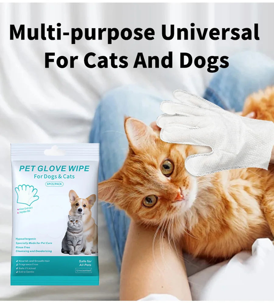 Pet Cleaning Gloves – Disposable Bath & Grooming Wipes for Dogs & Cats (No-Rinse, Odor-Removing, Moisturizing)